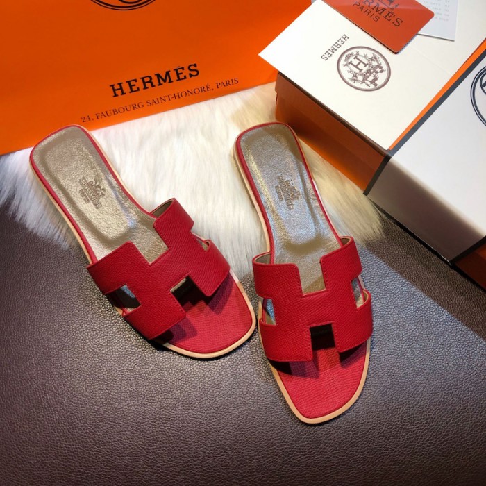 H**mes women oran sandals in epsom leather red
