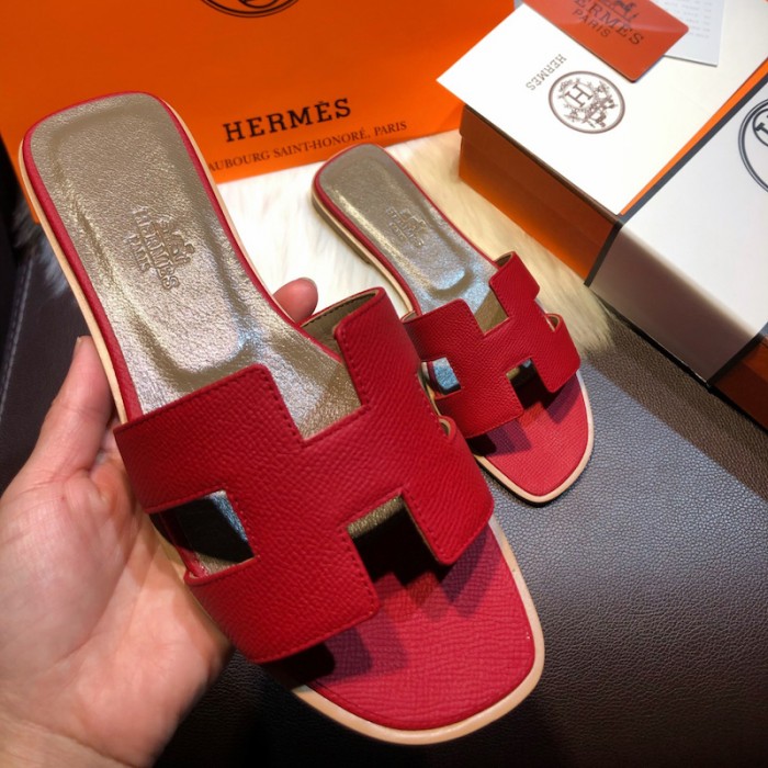 H**mes women oran sandals in epsom leather red