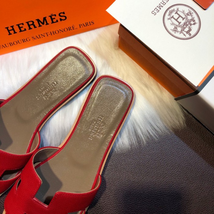 H**mes women oran sandals in epsom leather red