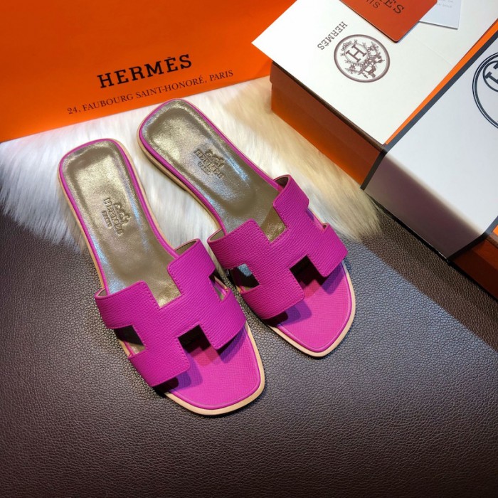 H**mes women oran sandals in epsom leather rose