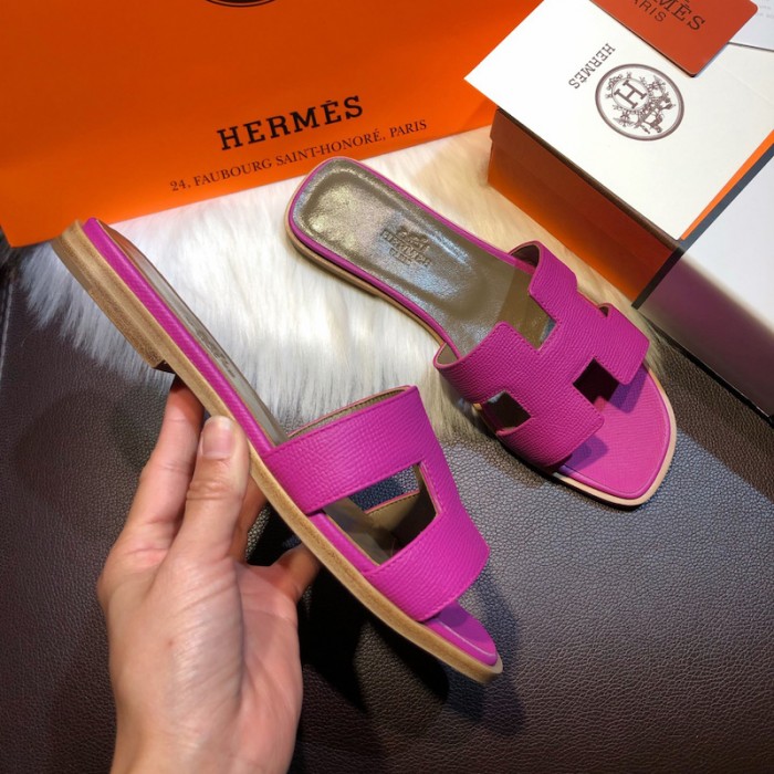 H**mes women oran sandals in epsom leather rose