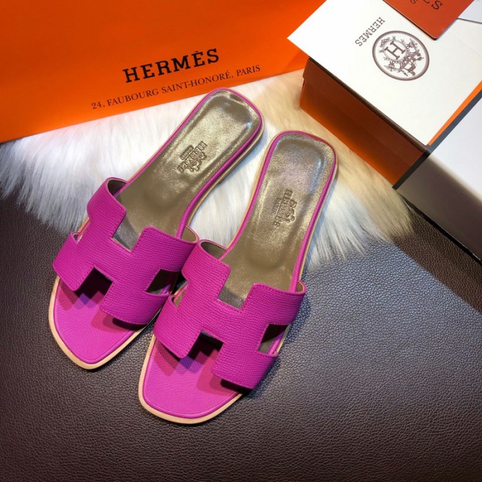 H**mes women oran sandals in epsom leather rose