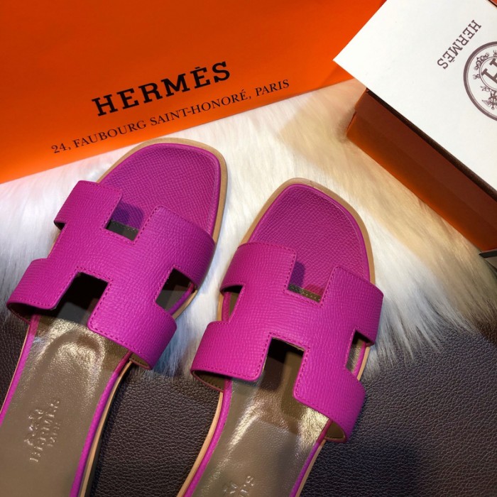 H**mes women oran sandals in epsom leather rose