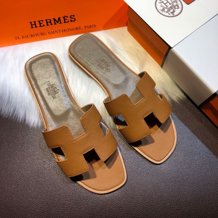 H**mes women oran sandals in epsom leather tan