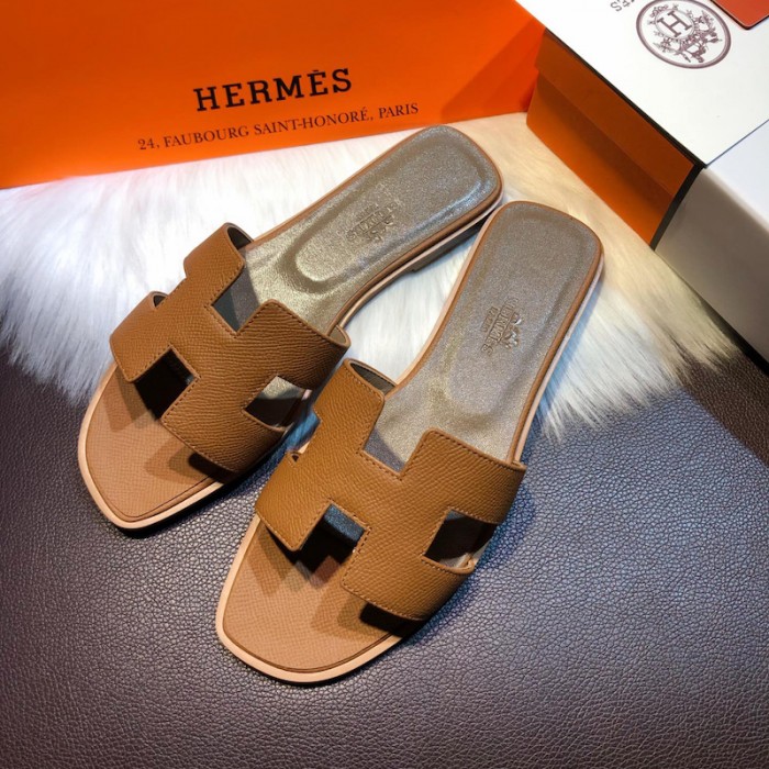 H**mes women oran sandals in epsom leather tan