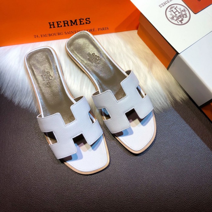 H**mes women oran sandals in epsom leather white