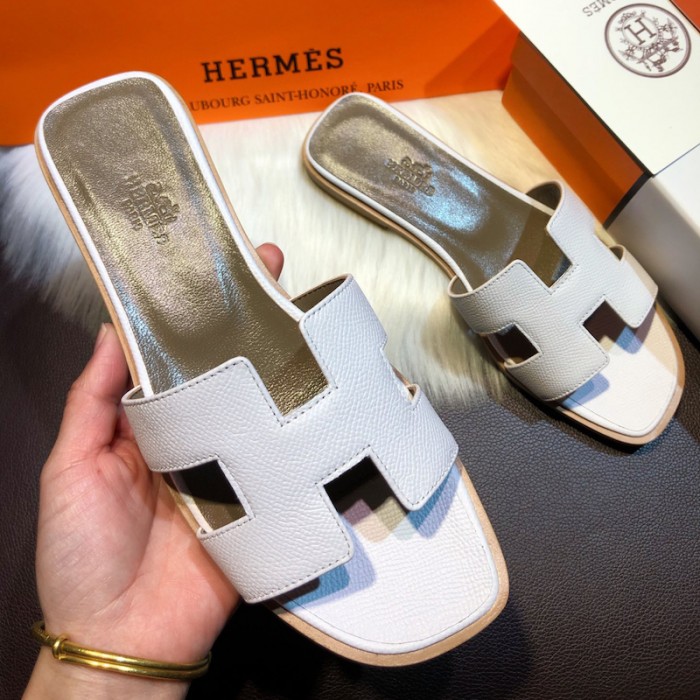H**mes women oran sandals in epsom leather white