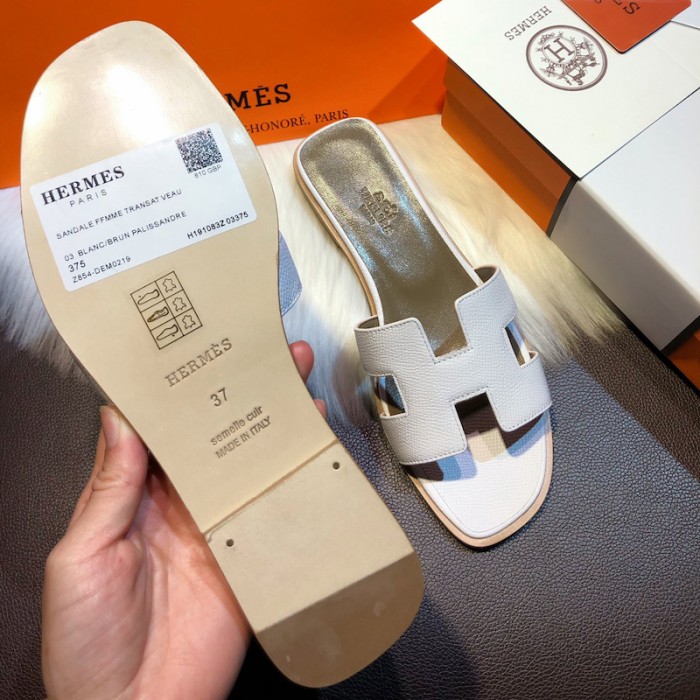 H**mes women oran sandals in epsom leather white