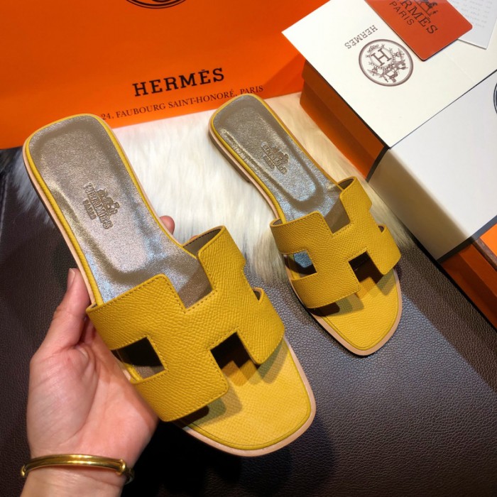 H**mes women oran sandals in epsom leather yellow