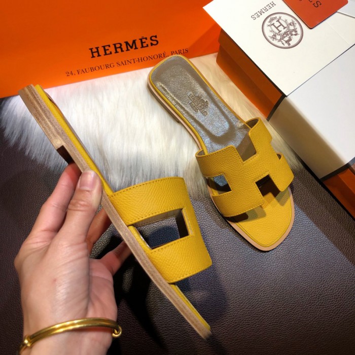 H**mes women oran sandals in epsom leather yellow