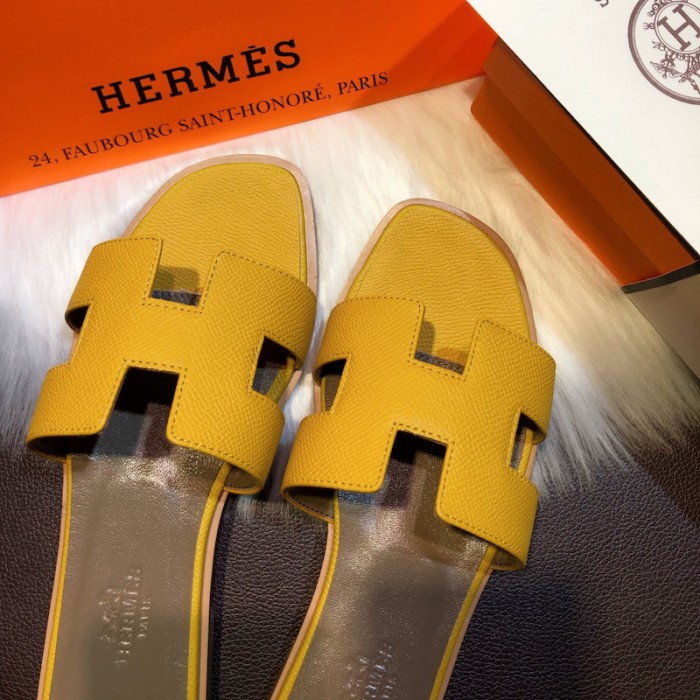 H**mes women oran sandals in epsom leather yellow