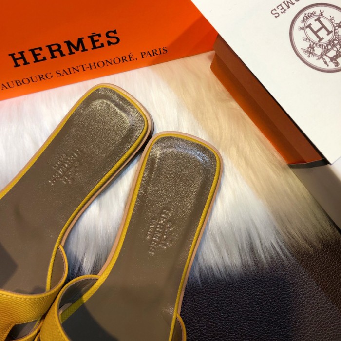 H**mes women oran sandals in epsom leather yellow
