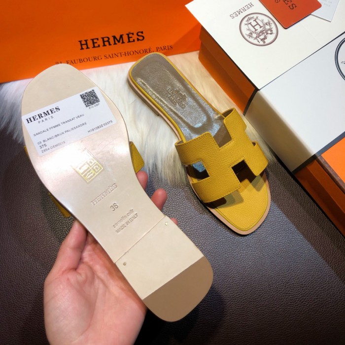 H**mes women oran sandals in epsom leather yellow