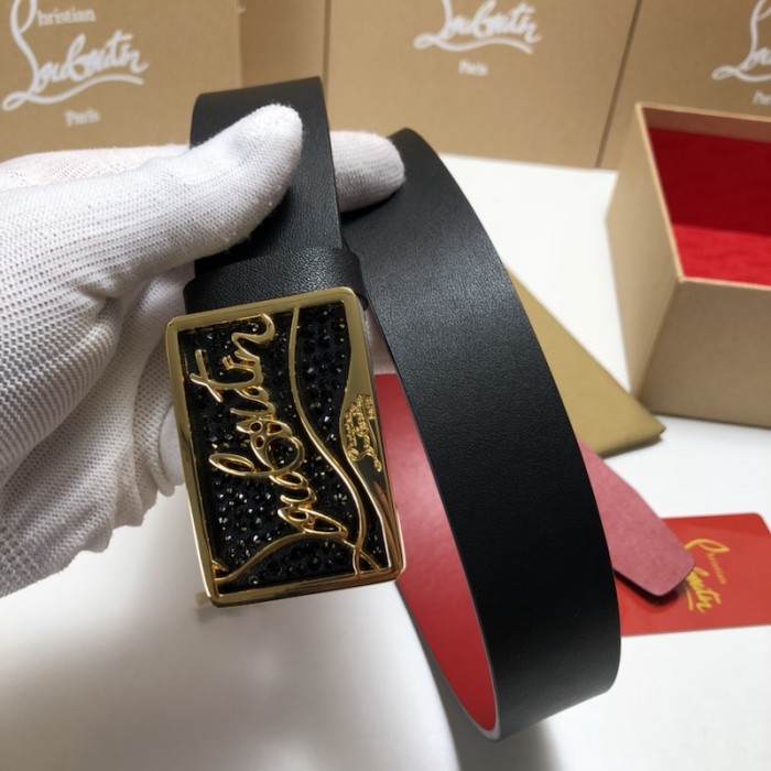 Ch**an louboutin men ricky belt black / gold