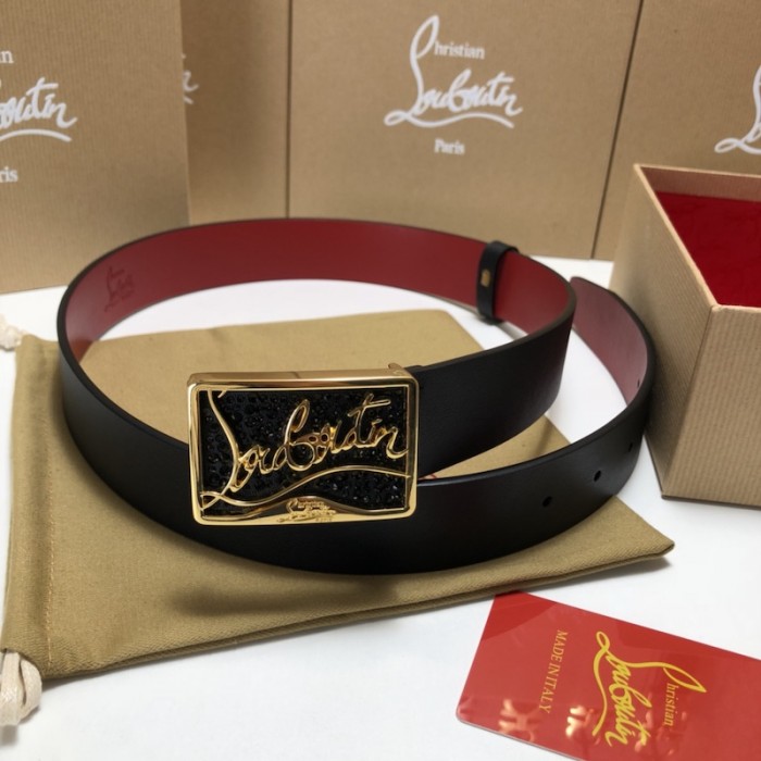 Ch**an louboutin men ricky belt black / gold