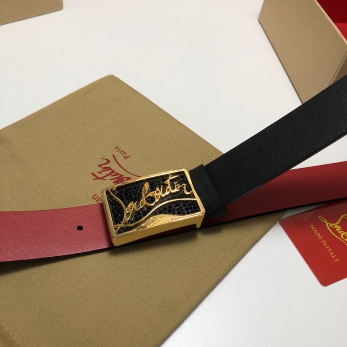 Ch**an louboutin men ricky belt black / gold