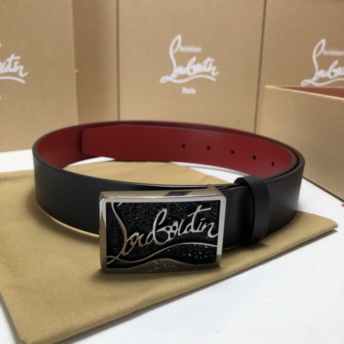 Ch**an louboutin men ricky belt black / black