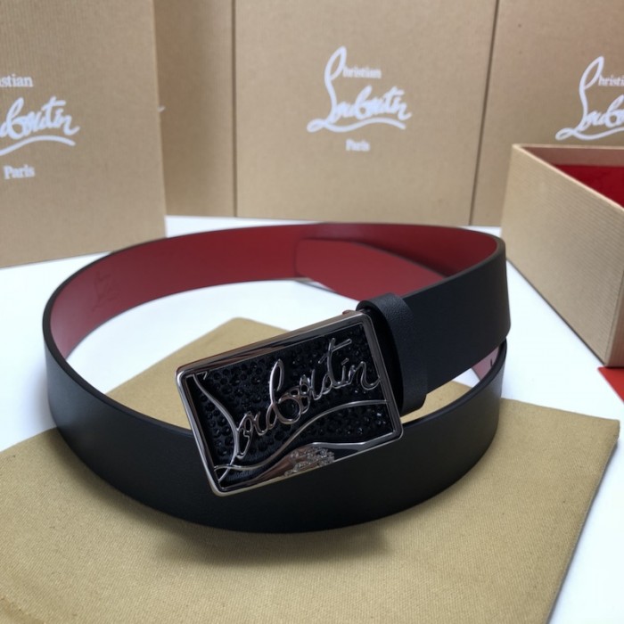 Ch**an louboutin men ricky belt black / black