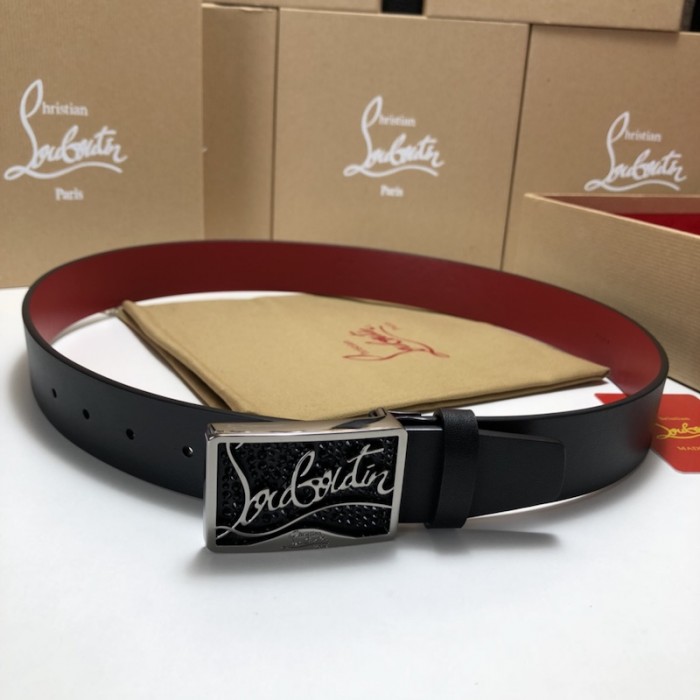Ch**an louboutin men ricky belt black / black