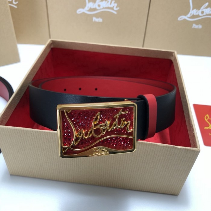 Ch**an louboutin men ricky belt black / red