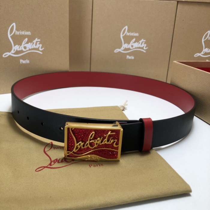 Ch**an louboutin men ricky belt black / red