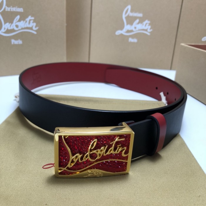 Ch**an louboutin men ricky belt black / red