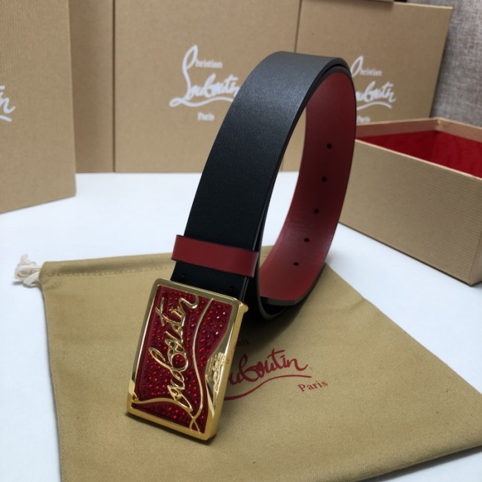 Ch**an louboutin men ricky belt black / red