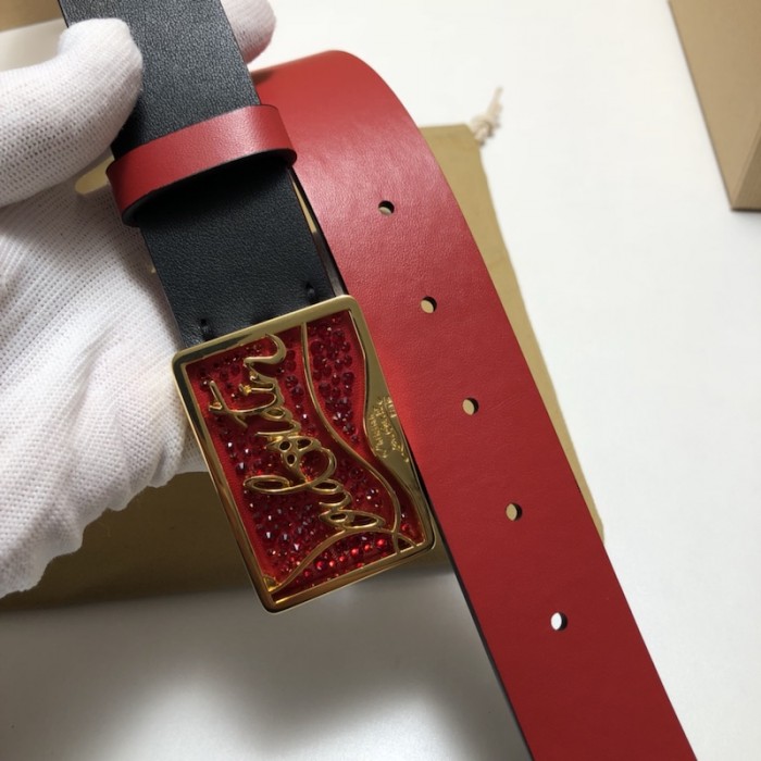 Ch**an louboutin men ricky belt black / red