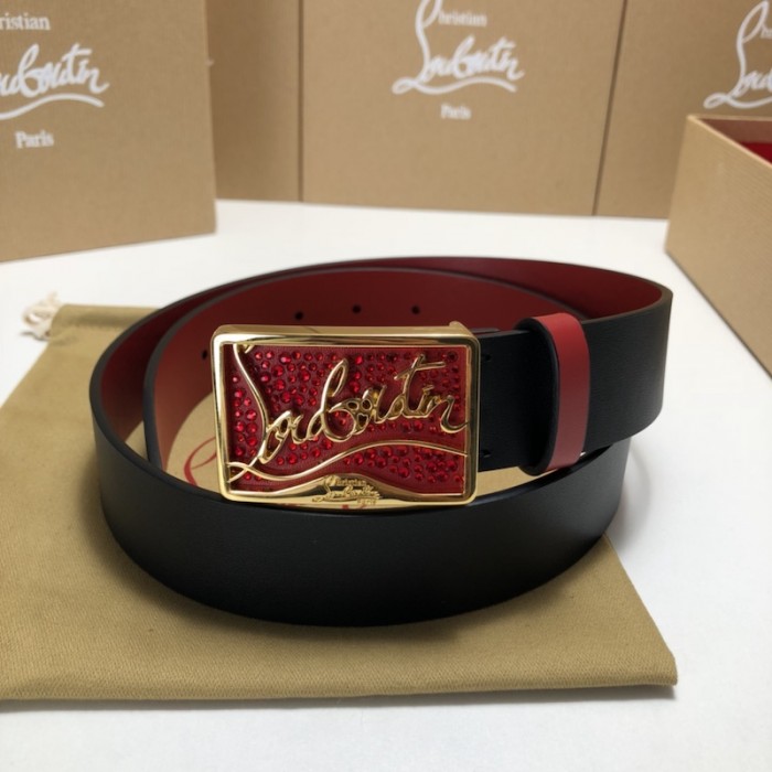 Ch**an louboutin men ricky belt black / red