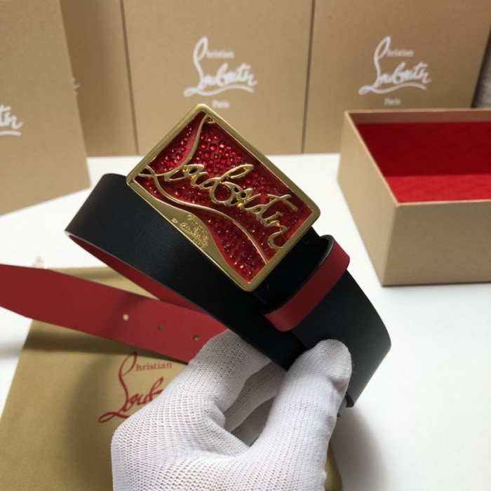 Ch**an louboutin men ricky belt black / red