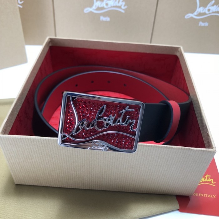 Ch**an louboutin men ricky belt black / silver