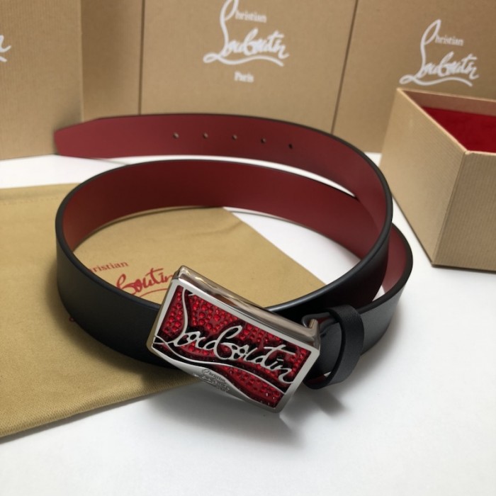 Ch**an louboutin men ricky belt black / silver