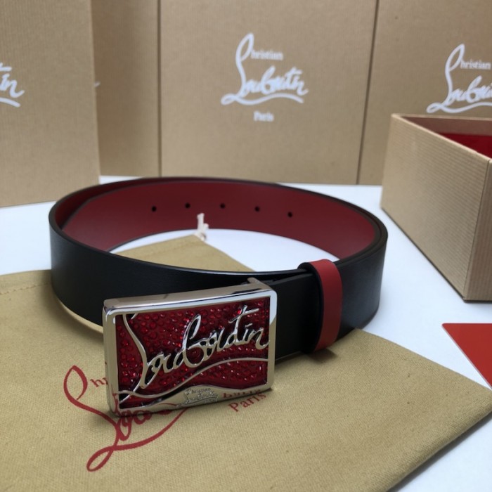 Ch**an louboutin men ricky belt black / silver