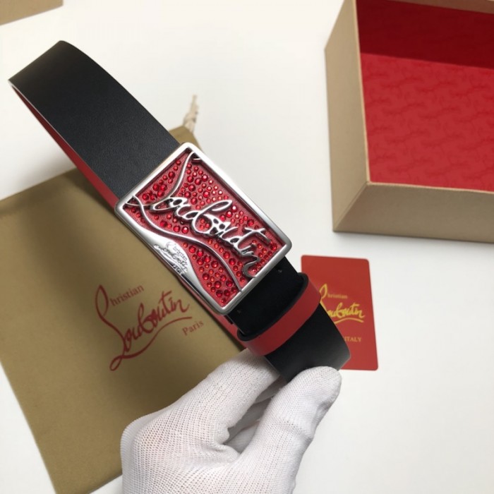 Ch**an louboutin men ricky belt black / silver