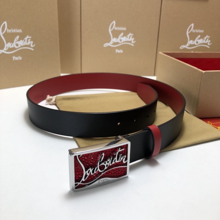 Ch**an louboutin men ricky belt black / silver