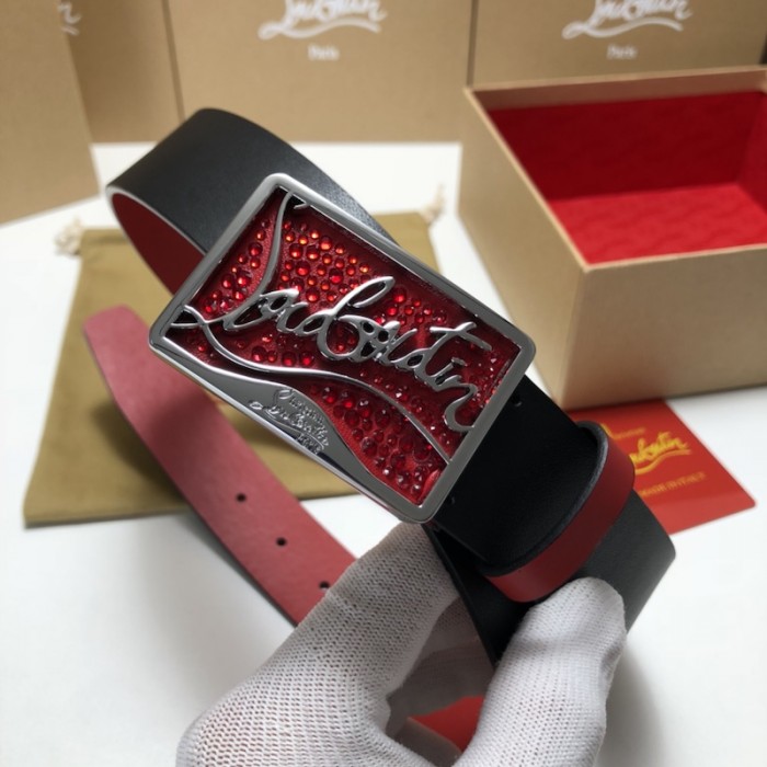 Ch**an louboutin men ricky belt black / silver