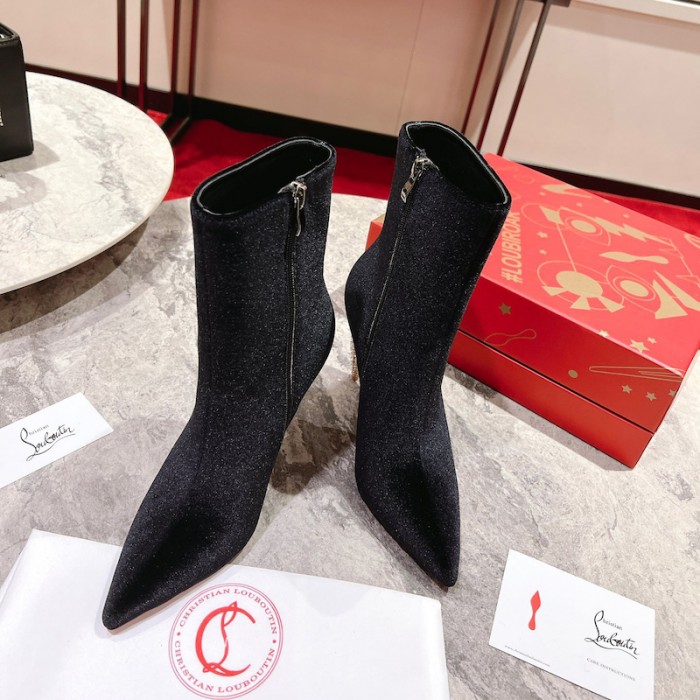 Ch**an louboutin lipbooty 100mm heel ankle boot black
