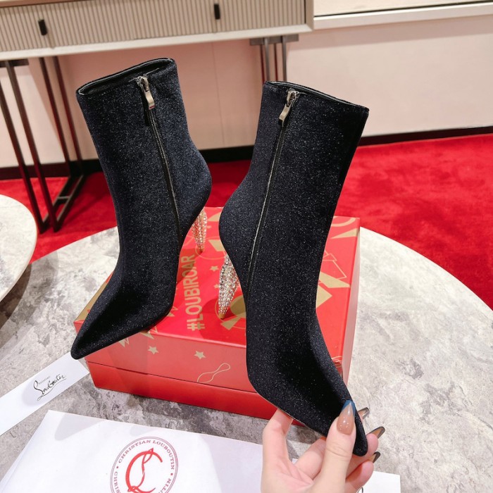Ch**an louboutin lipbooty 100mm heel ankle boot black