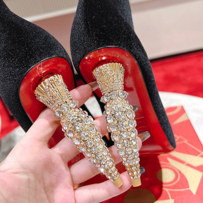 Ch**an louboutin lipbooty 100mm heel ankle boot black