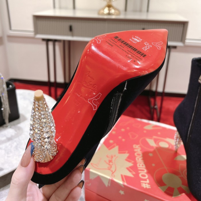 Ch**an louboutin lipbooty 100mm heel ankle boot black