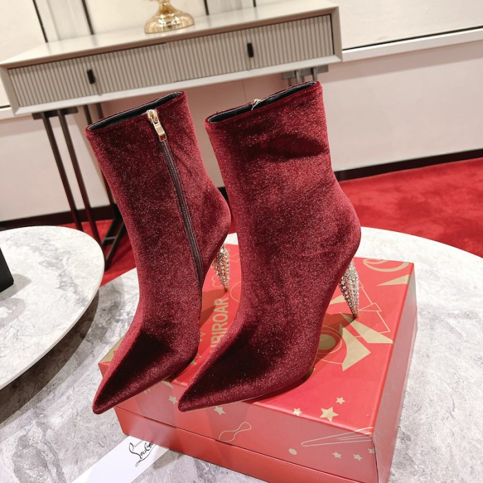 Ch**an louboutin lipbooty 100mm heel ankle boot burgundy