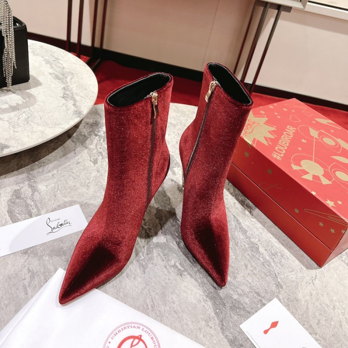 Ch**an louboutin lipbooty 100mm heel ankle boot burgundy