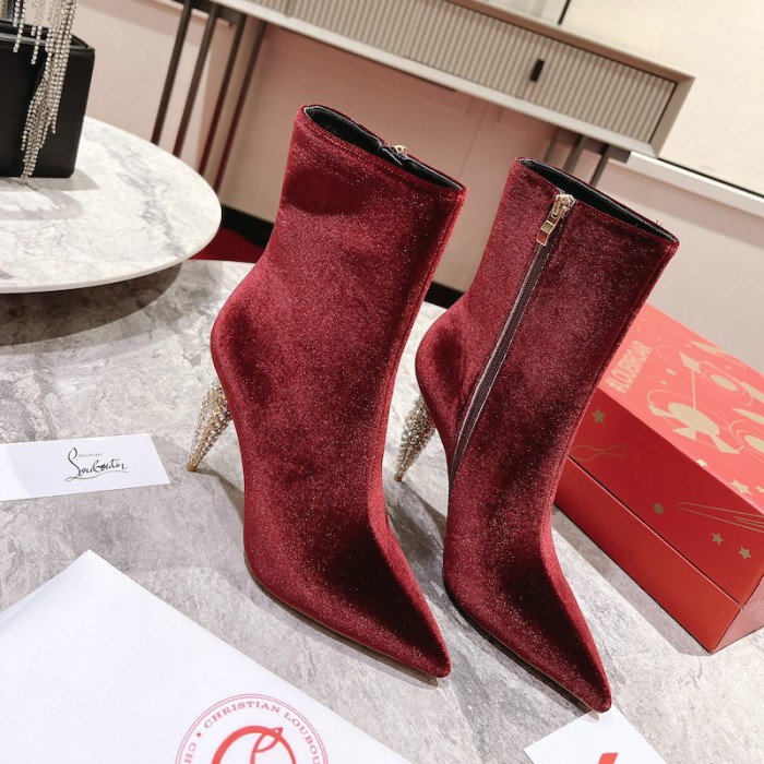 Ch**an louboutin lipbooty 100mm heel ankle boot burgundy