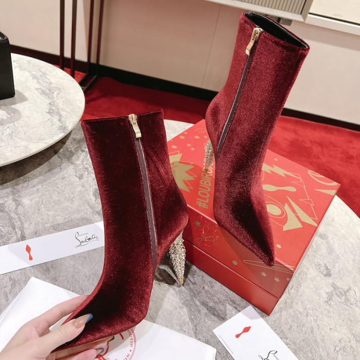 Ch**an louboutin lipbooty 100mm heel ankle boot burgundy
