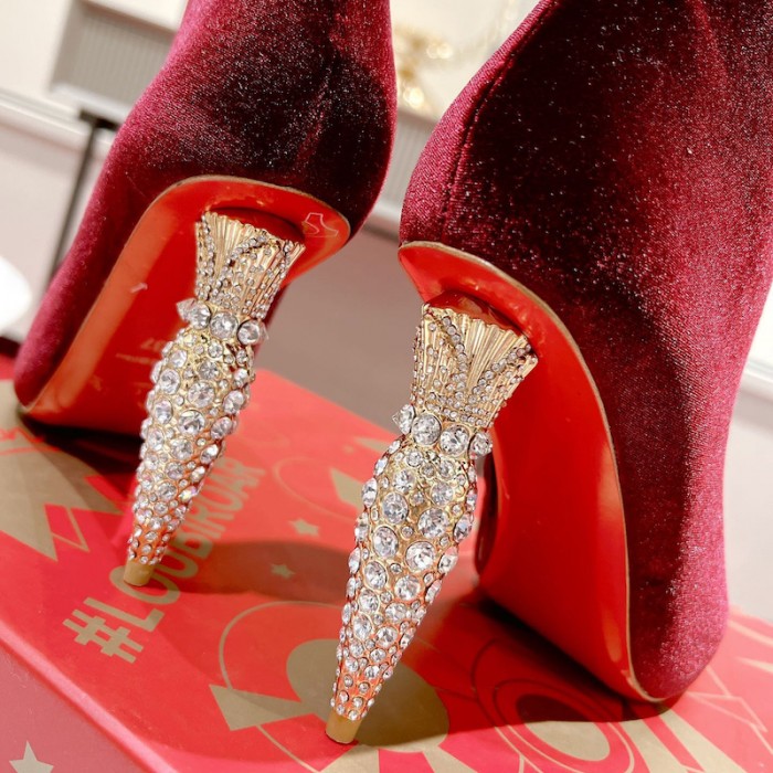 Ch**an louboutin lipbooty 100mm heel ankle boot burgundy