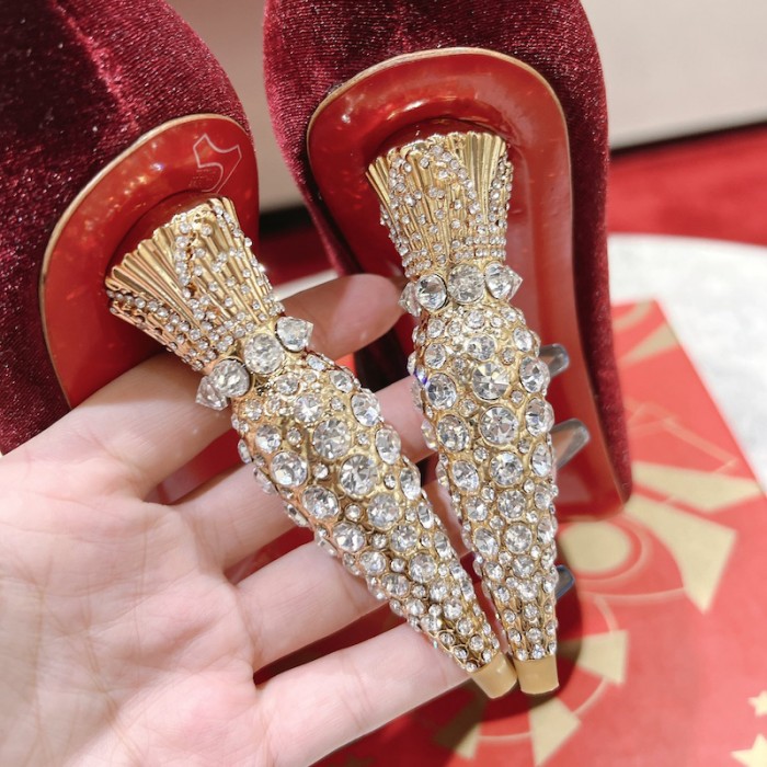 Ch**an louboutin lipbooty 100mm heel ankle boot burgundy