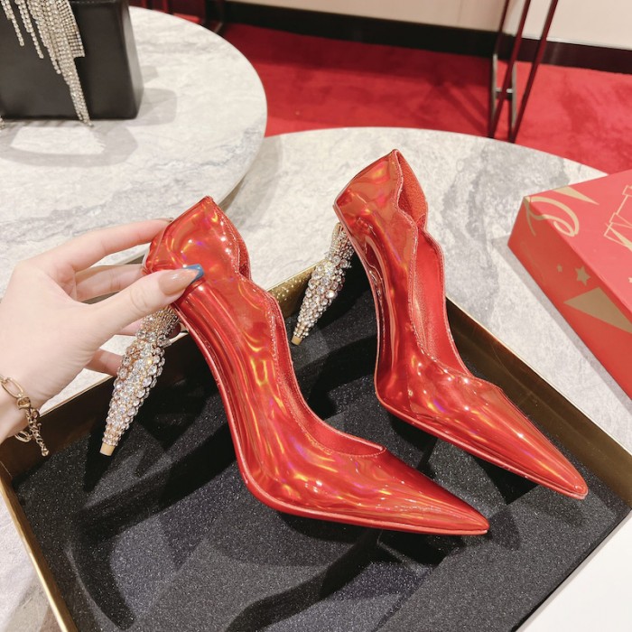 Ch**an louboutin lipstrass pump 100 mm red