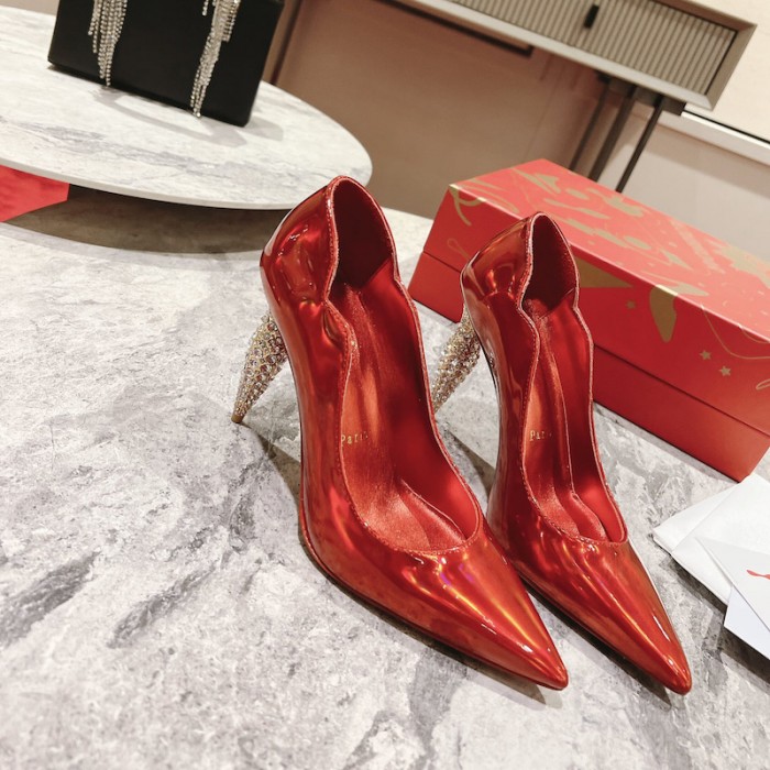 Ch**an louboutin lipstrass pump 100 mm red