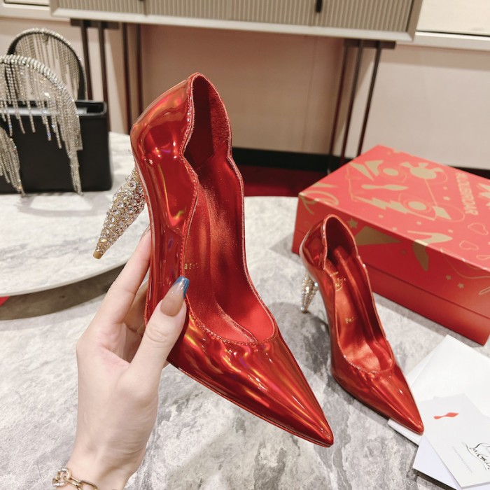 Ch**an louboutin lipstrass pump 100 mm red