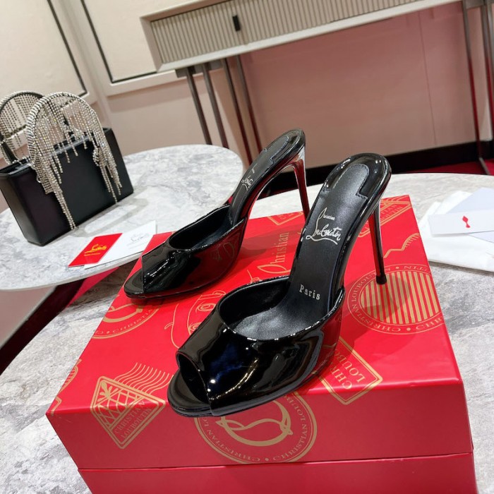 top quality Ch**an louboutin me dolly 100mm heel sandal patent black